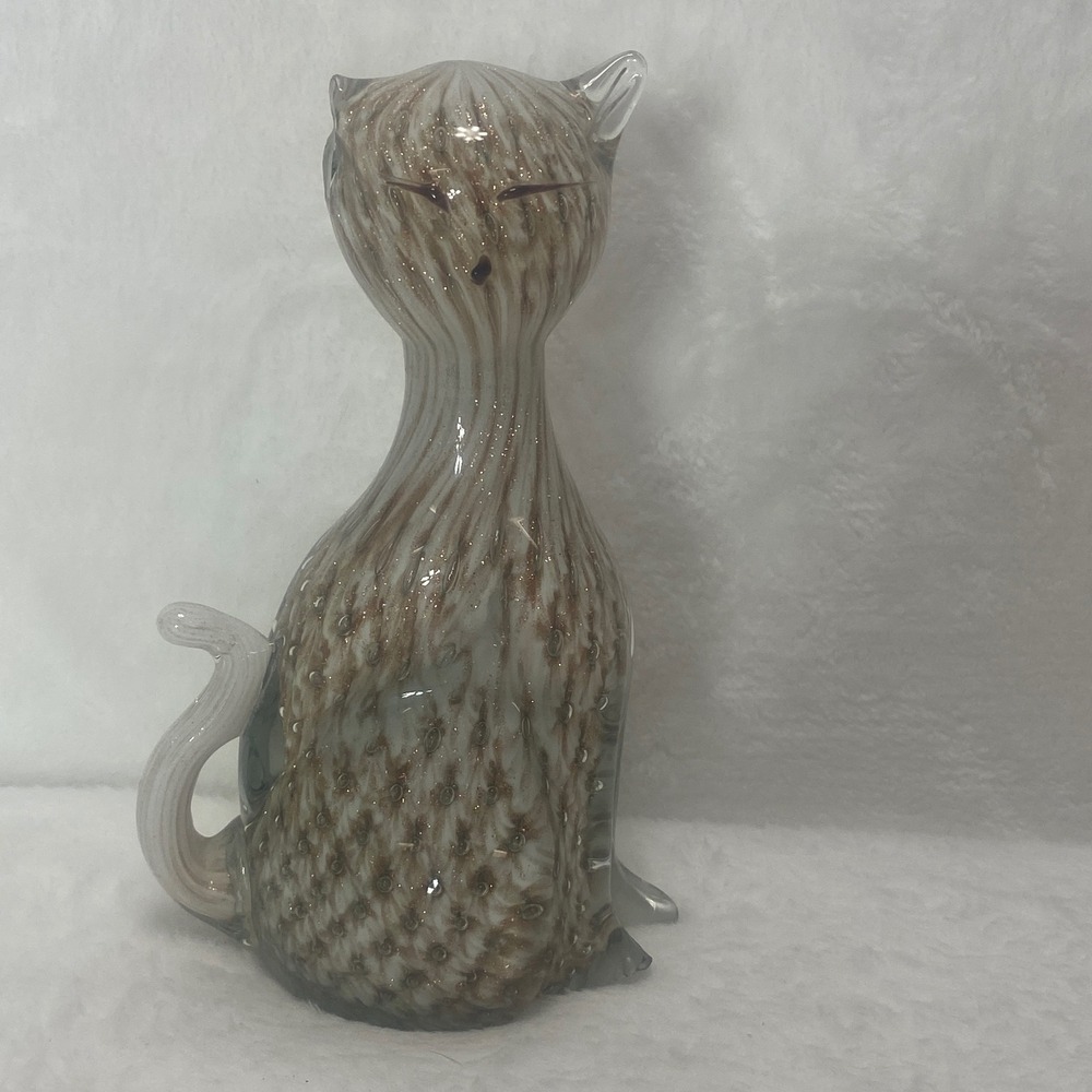 Murano VTG Aventurine Art Glass Cat Figurine Swirl Design Striped‎  *SEE READ*